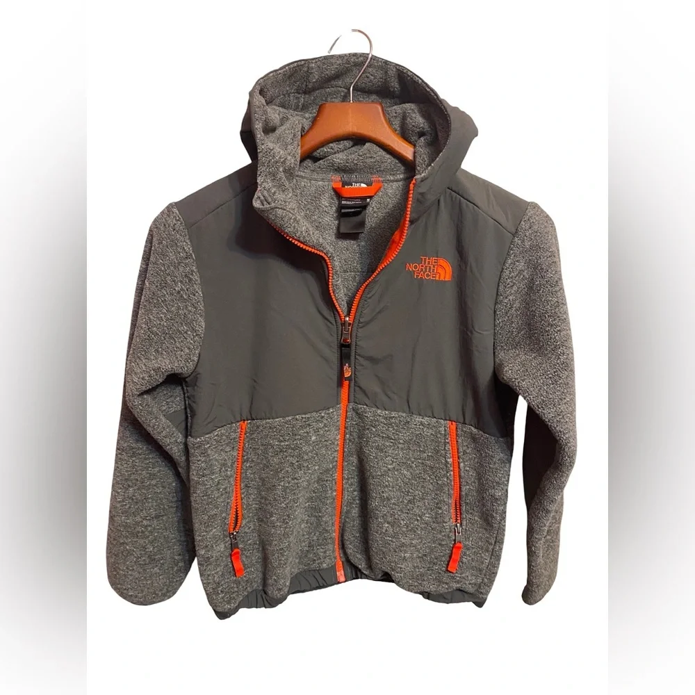 North Face Jacket Boys Medium Gray Denali Fleece Grid Polartec Full Zip Winter